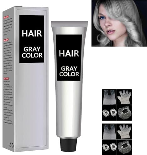 KOAHDE Crema de Cabello Gris Plateado,Crema De Tinte Para El Cabello Gris,Cera Gris del Color del Pelo,Tipos de Cabello Crema para Cabello Gris,Crema para Teñir el Cabello Gris,Con Guante,Etc