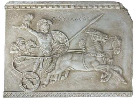 Bas Relief Triumph of Achilles on Chariot Cast Stone Greek Sculpture Wall Decor