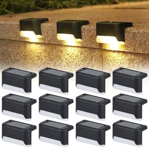 Hojalis Solarlampen Für Außen, 12 Stück Warmweiß Treppenlicht, Solar Leuchten Aussen, Wasserdichte Zaunbeleuchtung Solar, LED Gartenleuchten Für Hof, Garten, Stufen und Treppen (Schwarz)