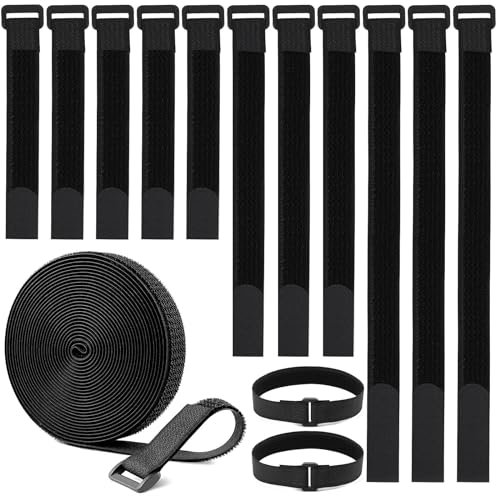 Pwocvoe 5M Adjustable Cable Straps with 25 Buckles, Cable Straps Reusable Fastening Cable Ties for Wire Management Reusable Fastening Ties Multipurpose Wire and Cable Organizer for Office, Home
