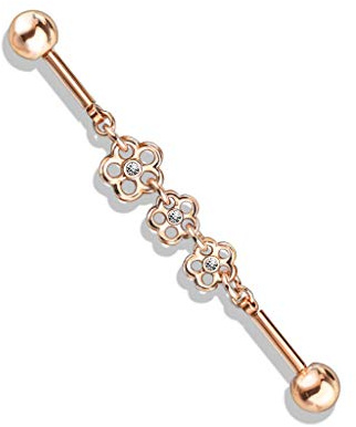 beyoutifulthings Industrial-Piercing Gold Silber Roségold Blumen-Kette Clear Industrial-Barbell Industrial-Bar Chirurgenstahl Stab-länge 38-mm