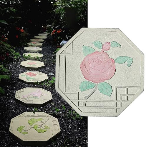Elitix Trittsteine für Garten 16 Blumensteine ​​für Gartenstufen, Gartensteine ​​für Blumenbeet/Gehweg/Pfad/Wegstufen, Muttertagsgeschenke, Trittfliesen, Stein(Size:Camellias)