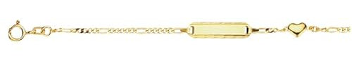 JC Trauringe Baby- & Kinder ID-Armband Goldarmband 585 Gold 14 cm I Figaro Armband Herz Gravur Taufarmband Gold Namensarmband mit Namen Kinderschmuck | Nickelfrei | Made in Germany I 5.53055.5
