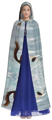 GaxfjRu Unisex-Kapuzenumhang mit Wasserski, Fuchs, Eichhörnchen, HD-Druck, Halloween-Umhang, Cosplay-Kostüm, Unisex-Bademantel