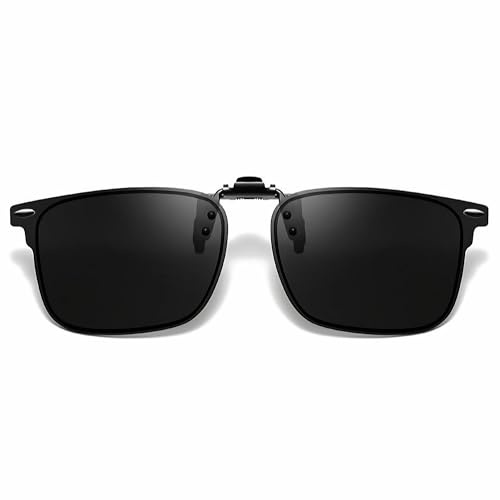 GLEXAL Polarized Flip-Up Clip-On Sunglasses for Prescription Glasses, UV400 Anti-Glare Fit-Over Shades, Secure Spring Clip, Lightweight Square Design