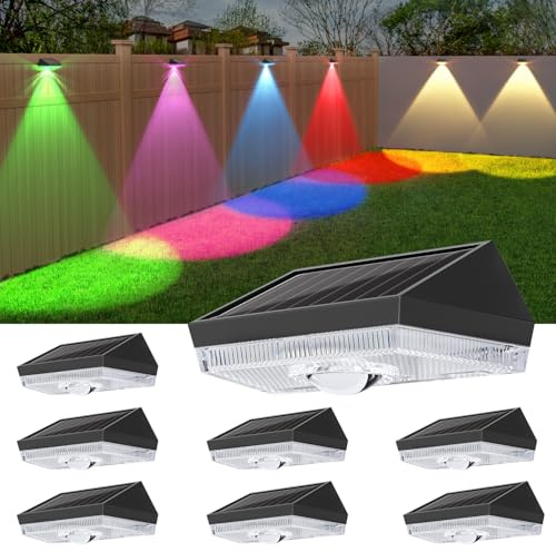 ELLASAY Wand Solarlampen für Außen Garten: 10 Farbmodi RGB LED Solar Gartenleuchten Aussen - IP65 Wasserdicht - Beleuchtung Deko für Terrasse Zaun Pool 8 Stück