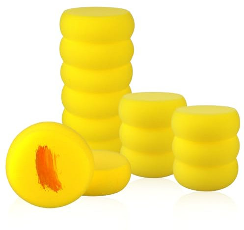 JJUNW 12 Stück Runder Malschwamm, Schwämmchen Schule Runder Synthetische Schwämme Kunst Schwamm Schwammpinsel Kinder für DIY Malerei Handwerk Hobbys Farbe Ton Gesichtsbemalung (Gelb)