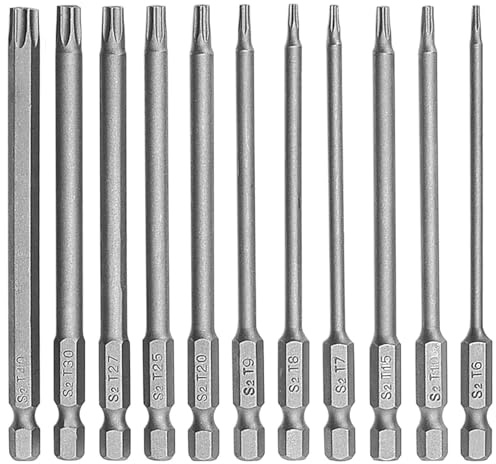 Lot de 11 tournevis magnétiques Torx 100 mm T6-T40 avec poignée hexagonale 1/4, outils électriques pour visseuse sans fil T20 T25 (11)