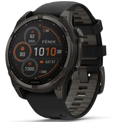 Garmin Unisex Fēnix 8 Amoled Sapphire GPS Uhr, schwarz-carbongrau Titan DLC, 47mm