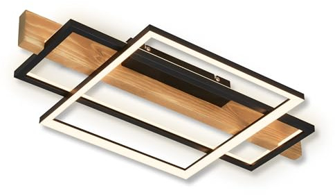 BRILONER - LED Deckenlampe mit Holzdekor, indirektes Licht, 3 Stufen Schaltung, LED Lampe, Deckenleuchte, Wohnzimmerlampe, Schlafzimmerlampe, Küchenlampe, 55x30x8 cm (LxBxH), Schwarz-Holz