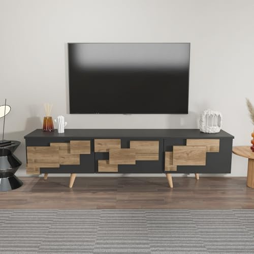 Hanah Home Elegante Soporte para TV, Antracita y Nogal, 160 cm x 45 cm x 35 cm, Tablero de partículas Recubierto de melamina, 18 mm de Grosor, diseño Moderno para salón
