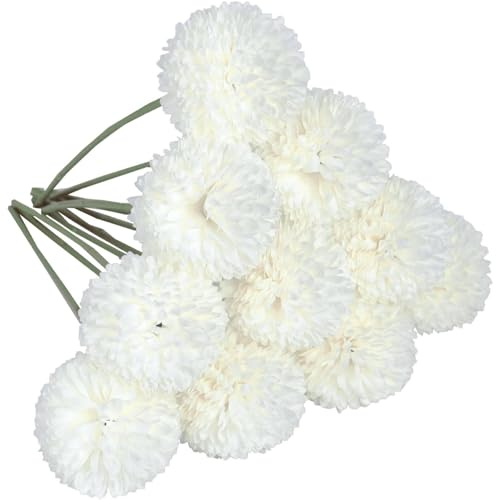 Veesper 10PCS Artificial Chrysanthemum Flowers, 11 Inch White Artificial Flowers, Lifelike White Fake Flowers, Faux Flowers for Vase Home Office Coffee House Decor