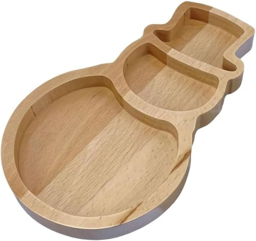 QZLNONTK Fuente de Madera for Servir con Forma de árbol de Navidad, Tabla de Embutidos de 5,9 x 9,2 Pulgadas for Queso, Frutas y delicias navideñas(Snowman)