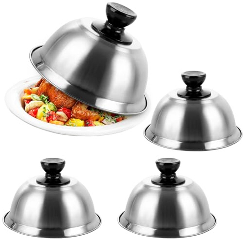 LOPYXBR 4 PCS Burger Cheese Melting Dome, 16x10CM Smash Burger Basting Cover, Stainless Steel BBQ Burgers Cover, Cheese Melting Food Domes for Griddle Kitchen Grill Camping Picnic