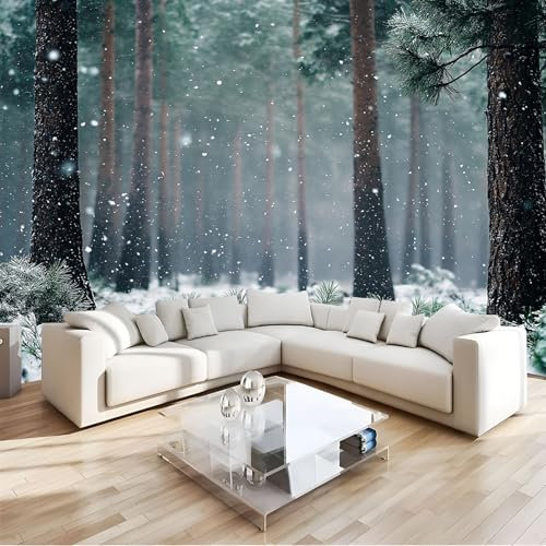 JEDTAKCT Fototapete Schneeflocken Wald 400X280Cm - Seidetapete - Wandtapete - Winterlandschaft Art Fototapete - Wand - Wandbilder Schlafzimmer Wohnzimmer Bildtapete Foto Tapete