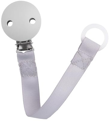 babynova Catenella portaciuccio con cinturino in tessuto, clip e anello in silicone – Portaciuccio per neonati – Adatto a qualsiasi ciuccio – Essenziale per neonati – Senza BPA – Grigio
