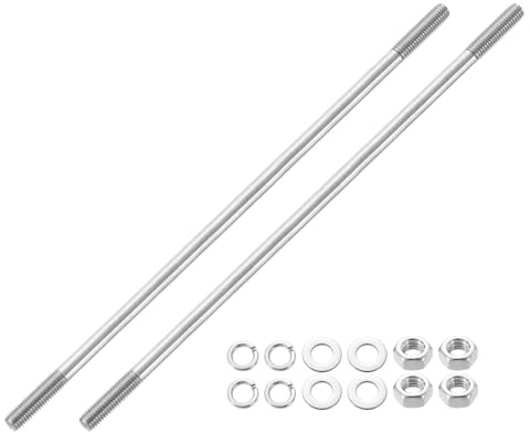 sourcing map Lot de 2 vis à tige à double extrémité, M8 x 250 mm en acier inoxydable 304 à double filetage avec écrous et rondelles plates et de verrouillage, boulons filetés à double extrémité pour