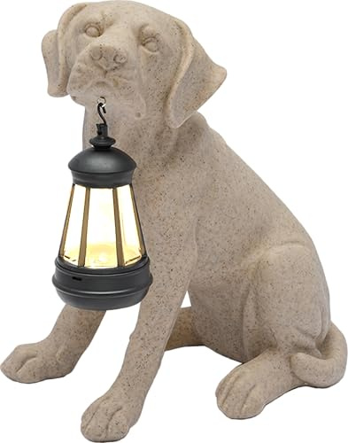 Hundeharz Statue mit Solar LED Lichter, Wasserdicht Boxer Hund Dekoration, Outdoor Statue Lichter, Ideal Garten Dekorationen, Solar Hund Statue Geschenke (beige-1)