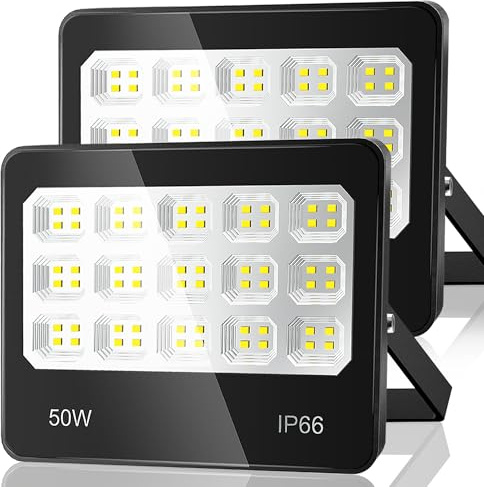 ANNIFUNLY Projecteur LED Extérieur, 2 Pièces 50W 5000LM Super Lumineux 6500K IP66 éTanche Éclairage de sécurité d'extérieur, Projecteur Spot Led D'extérieur pour Jardin, Patio, Garage, Entrée