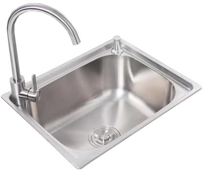Küchenspüle aus Edelstahl mit großem Fassungsvermögen – langlebige Einzelschüssel zum Geschirrspülen und Gemüsewaschen (C1) (C2 60 x 40 cm)