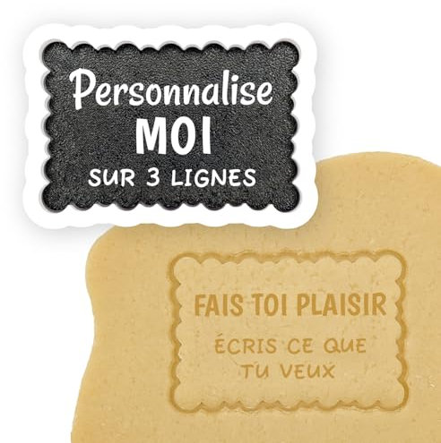 Emporte-pièce Personnalisable sur 3 lignes | Fabriqué en France | Style Petit Beurre | Biscuit Maison | Idée Cadeau | Emporte-pièce Personnalisé | PACK Le Gourmand - 1 Personnalisation