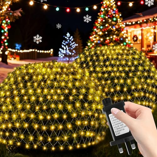 Net Lights Outdoor Indoor, 208 LED 3m x 2m Mesh Fairy Lights Plug in | Waterproof String Lights with 8 Light Modes & Timer for Diwali Xmas Tree Window Balcony Bushes Garden Decoration
