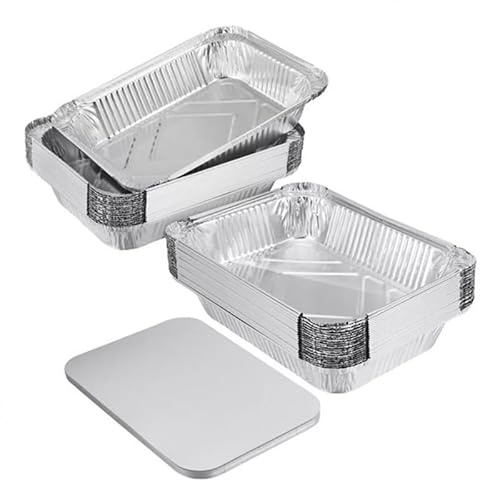 Ayn Al Madina Aluminum Foil Food Storage Containers with Lids Pack of 25-9x7 (22.86 x 17.78 x 4.5cm), Mini Loaf Pans, Oven Trays - Food Container for Meal Prep, Takeaway, and Airfryer Cooking