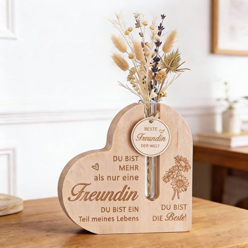 Geiserailie Beste Freundin Geschenke Geburtstagsgeschenk Valentinstagsgeschenke für Freunde Holz Herzvase mit Gravur Freundschaftsgeschenke für Weihnachten