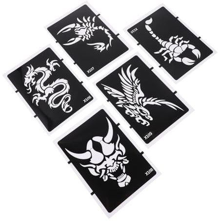 NIYANGLE Stencil per Tatuaggi Temporanei 5 Pezzi in Pvc Drago, Lupo e Tigre per Body Art, Combinabile Liberamente per Spiaggia e Piscina