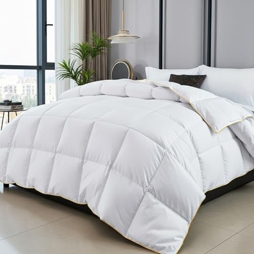 M-V-O King Goose Feather Down Duvet Quilt Luxury Comforter Deluxe, Best Hotel Quality, Super Soft, Warm and Cosy, Anti Allergy, Computer Quilted Self 18 Tog