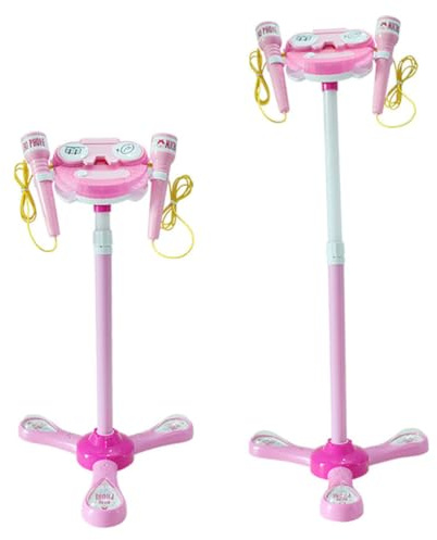 UKCOCO Microfono Giocattolo con Effetti Luminosi e Musica Doppio Microfono Karaoke per Ragazzi e Ragazze Giocattolo Educativo con Amplificatore e Funzioni Senza Batterie Colore Rosa