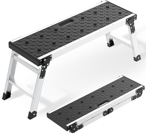 Johgee Fällbar arbetsplattform, aluminium arbetsstommen hopfällbar | Halkfria fötter, hopfällbar pall med säkerhetslås, för bilrengöring, målning, verkstad och hem