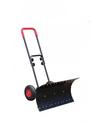 Pala da neve con ruote resistente, design a doppia maniglia larga 100 cm, lama girevole regolabile con denti rompighiaccio, pneumatici pneumatici, telaio pieghevole in acciaio