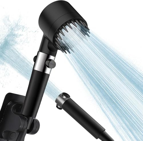 Duschkopf mit Filter, Hochdruck Handbrause mit Schlauch, 4 Strahlarten Duschkopf Wassersparend mit Filtration, shower head für Hartes Wasser,Rest-Chlor,Bakterien, Schwermetall, schwarz