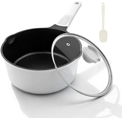 Bobikuke Cacerola de 1.8 cuartos de galón con tapa, sartén antiadherente pequeñas para cocinar, olla de salsa con tapa compatible con todas las estufas, sartén de leche con mango extraíble, apto para
