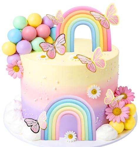 Rainbow Cake Decor Unicorn Cake Decorations Pastel Balls Cake Topper | Pink Pastel Birthday Baby Shower Party Decoration Supplies