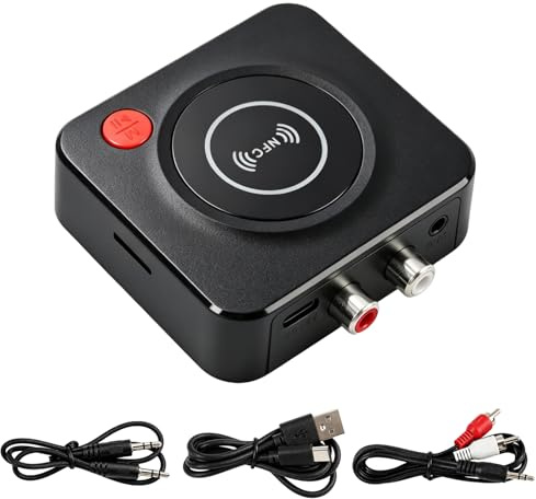 Ricevitore Bluetooth 5.1, Adattatore Bluetooth RCA e Jack da 3,5 mm, Adattatore Audio Stereo HiFi Wireless Canale HiFi Home Cinema Altoparlante Auto, Ricevitore AUX Modalità Bass, Portata 30 m
