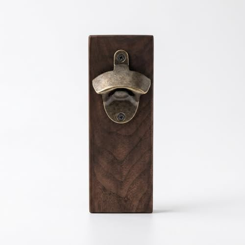 Yunmeryker Décapsuleur Mural Magnétique, Ouvre Bouteille Bière Bois Cerisier bien Noyer, Fixation Réfrigérateur Cuisine, Cadeau Homme Original, Noyer noir, Marron
