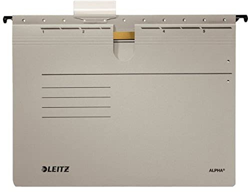 Leitz 19843085 Hängehefter Alpha , kfmit Heftung, Colorspankarton, 5 Stück, grau