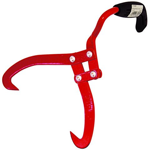 STUBAI Handpackzange 190 mm mit verdrehtem Griff 90° – für Stämme bis Ø180 mm – Qualitätsstahl, pulverbeschichtet, ergonomischer Kunststoffgriff, gezahnte Klingen, mit Öffnungshaken