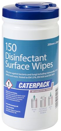 Caterpack 150 Pack Disinfectant Surface Wipes – Antibacterial, Anti-fungal and Anti-viral, Effective Against Salmonella and MRSA, Multi-Surface Wipes for Home and Workplace Cleaning