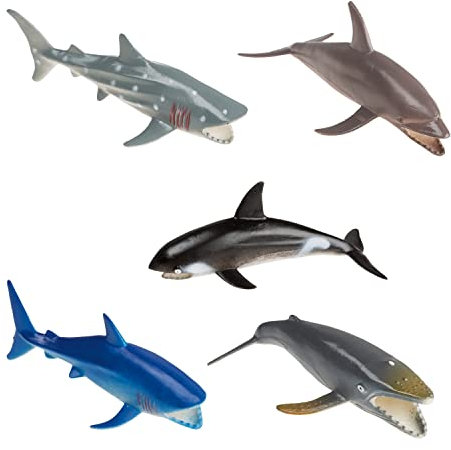 Idena 4320596 - Spielfigurenset mit 5 Meerestieren, aus Kunststoff, jeweils ca. 10 cm groß, Spielspaß für die Badewanne, den Sandkasten, im Kindergarten und Kinderzimmer