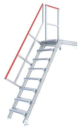 Treppe Hymer stationär mit Podest 19 Stufen 800 mm 60° Treppenneigung 60° serienmäßig mit einem Handlauf, links