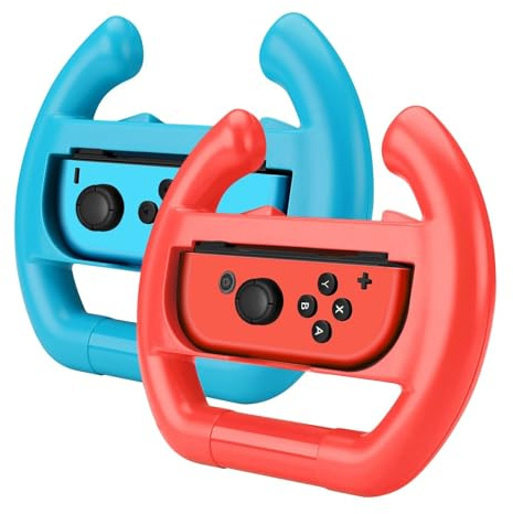 TNP Racing Wheel for Nintendo Switch/Switch OLED Joy-Con Controller (Set of 2 Red + Blue) Racing Steering Wheel Controller Accessory Grip Handle Kit Attachment