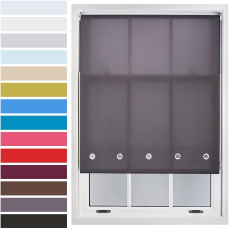 FURNISHED Quality Roller Blinds for Windows with Chrome Round Eyelets Easy-install Custom Size + Metal Fittings, Dark Grey Up to 90W x 210H cm