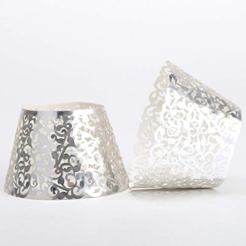 20pcs Filigree Vine Cupcake Wrapper Laser Cut Wraps Cases Wedding Birthday Party - Metallic Silver
