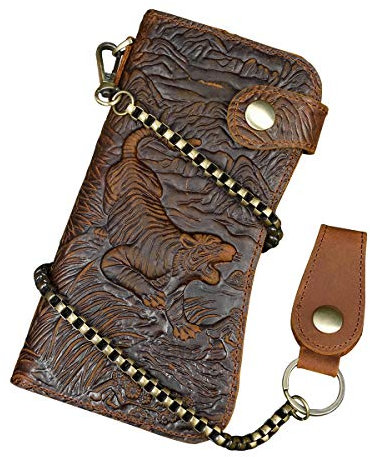 Portafoglio lungo in vera pelle da uomo con tasca con cerniera Vintage Bifold Borsa da libretto degli assegni (Chain Wallet2)