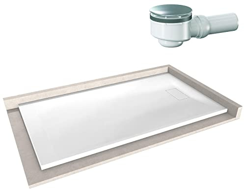 BERNSTEIN Duschtasse 90x160 cm Weiß matt Flache Bauhöhe, Duschwanne der GT-SERIE aus SMC, Rechteckiges Duschbecken mit Gefälle, SMC -Duschwanne komplett mit Ablaub Dallmer Orio