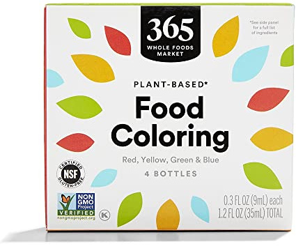 365 by Whole Foods Market, Plant-Based Food Coloring (Red, Yellow, Green & Blue Bottles), GLuten-Free, 0.3 Fl Oz Each, 1.2 Fl Oz Total