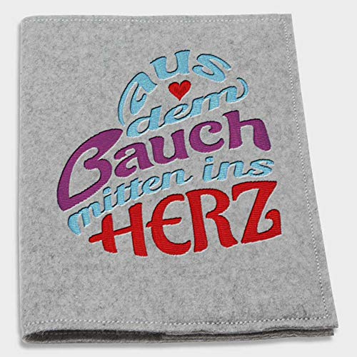 Mutterpass-hülle Wollfilz bestickt ★ Motiv Herz Bauch Mitten ins Herz ★ Filzfarbwahl hellgrau grau dunkelgrau ★ Handarbeit ★ passend für den deutschen Mutterpass ★ (hellgrau)